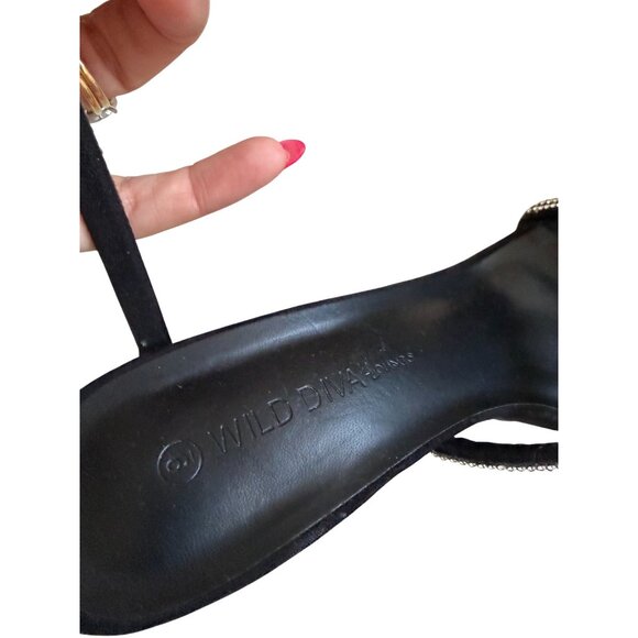 WILD DIVA Black Silver Rhinestone Jeweled Spiral Heels Size 9 - Picture 9 of 9